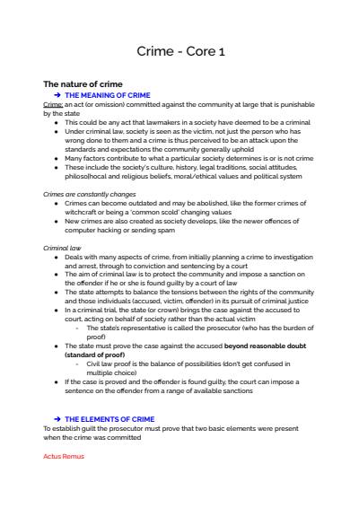 Cover page of Crime - Legal Band 6 Year 12 HSC full syllabus notes