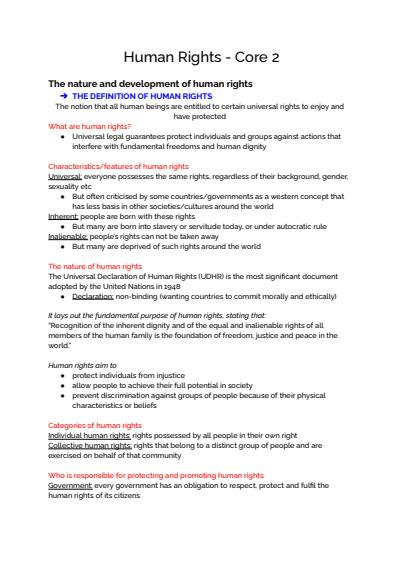 Cover page of Human Rights - Legal Band 6 Year 12 HSC full syllabus notes