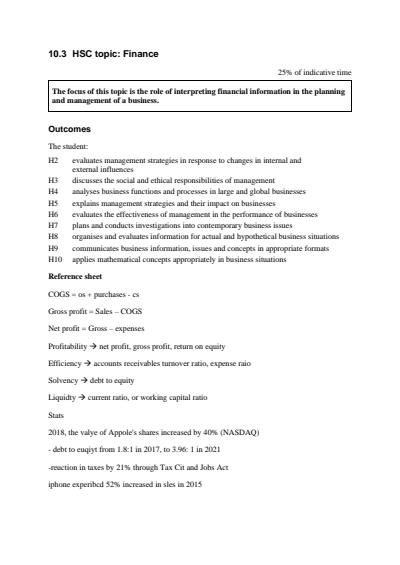 Cover page of HSC NOTES FINANCE