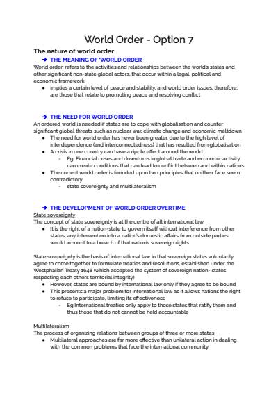 Cover page of World Order - Legal Band 6 Year 12 HSC syllabus notes