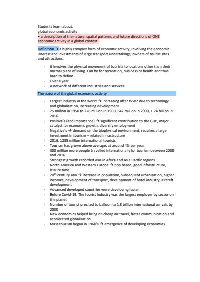 Cover page of HSC GEOGRAPHY PEOPLE AND ECONOMIC ACTIVITY NOTES
