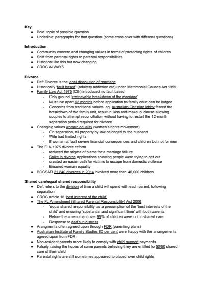 Cover page of Family Law - Legal Band 6 Year 12 HSC planned paragraphs