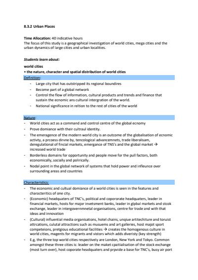 Cover page of GEOGRAPHY URBAN PLACES ESSAYS/ ESSAY PLANS