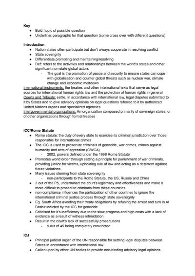 Cover page of World Order - Legal Band 6 Year 12 HSC planned paragraphs