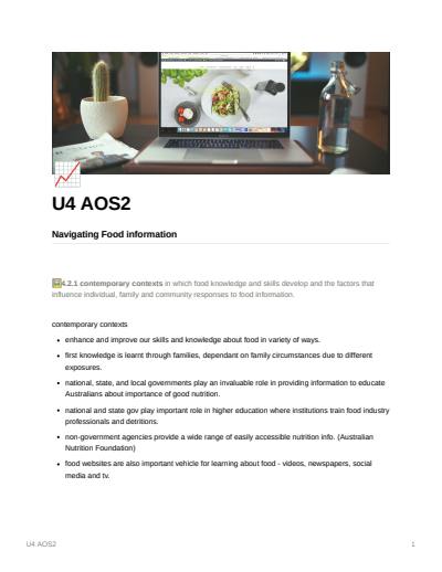 Cover page of Unit 4 Area of Study 2 - Navigating Food Information 
