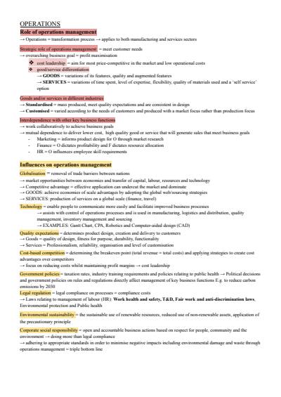 Cover page of BAND 6 Business Studies Notes