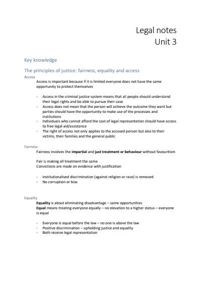 Cover page of VCE Legal Studies UNIT 3/4 Notes 