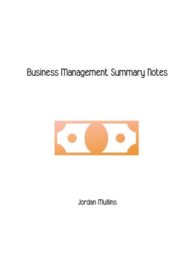 Cover page of Business Management 3/4 Notes (check description for what's included)