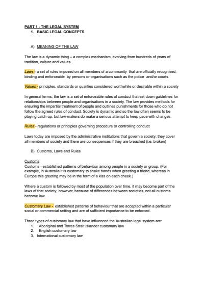 Cover page of Year 11, Part 1: The Legal System - Entire Notes