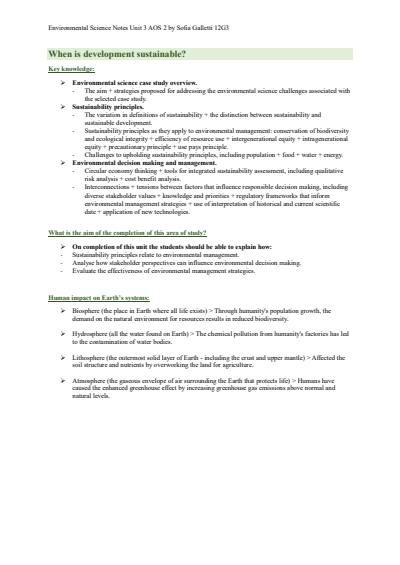 Cover page of ENVIRONMENTAL SCIENCE NOTES UNIT 3 AOS 2 NOTES