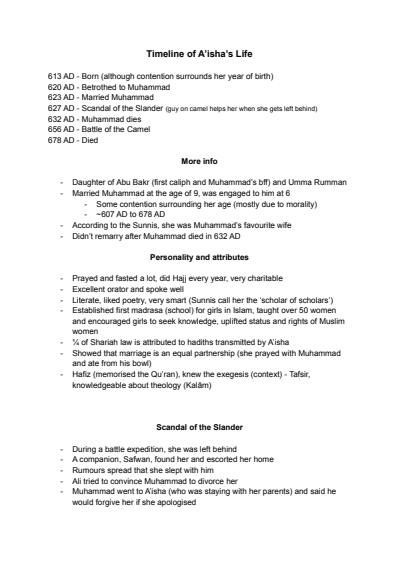 Cover page of Islam notes on A'isha