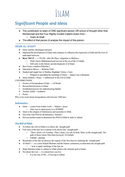 Cover page of SOR 1 ISLAM NOTES 