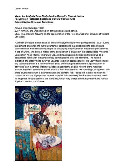 Cover page of Case Study Artist "Gordon Bennett" Notes