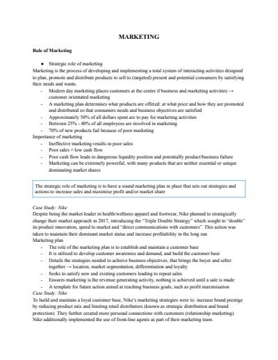 Cover page of Marketing Notes
