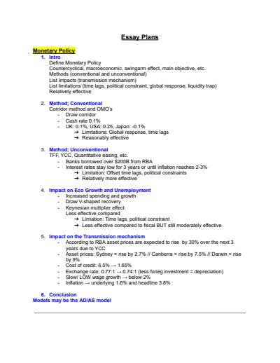 Cover page of Band 6 (95+ Atar) - 10x Economics Essay Plans