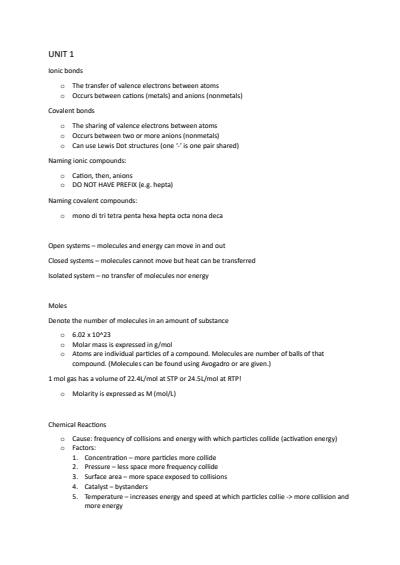 Cover page of Year 10 QCE Chemistry - Full Semester Content Overview