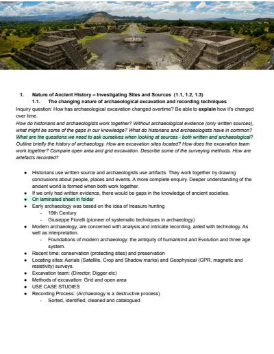 Cover page of Nature of Ancient History - The investigation of Sites and Sources (Extensive Notes)