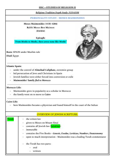 Cover page of Judaism SOR II Full Syllabus Notes (11pgs - 95 mark)