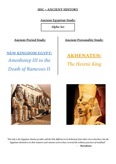 Cover page of Ancient Egyptian Study: New Kingdom Egypt and Akhenaten - Ancient Notes (119 PAGES - 96 mark)