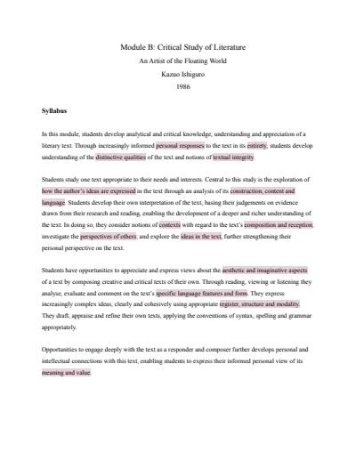 Cover page of An Artist of the Floating World - Critical Study of Literature