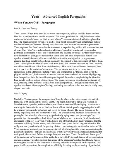 Cover page of Yeats Sample Paragraphs