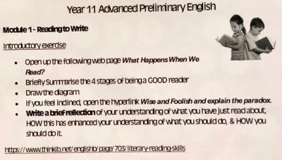 Cover page of Reading To Write - Module 1 Notes