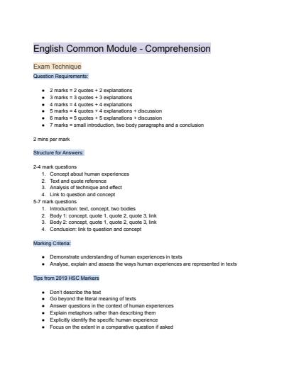 Cover page of Common Module Comprehension Readings Notes