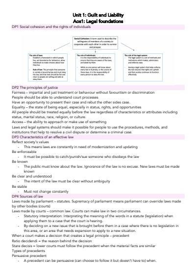 Cover page of Vce Legal Studies unit1/2 notes