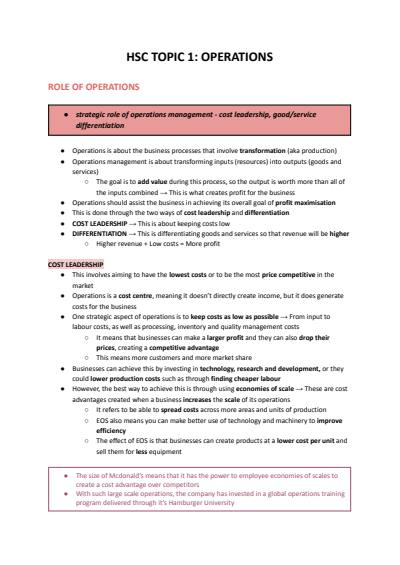 Cover page of HSC BUSINESS STUDIES: OPERATIONS 