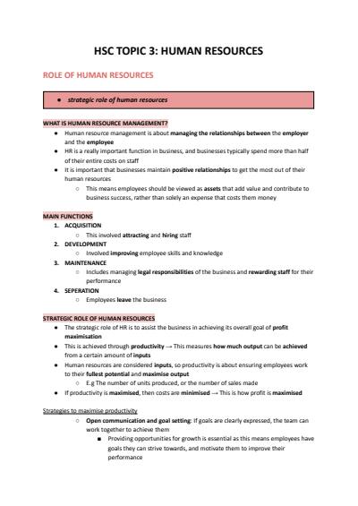 Cover page of HSC BUSINESS STUDIES: HUMAN RESOURCES