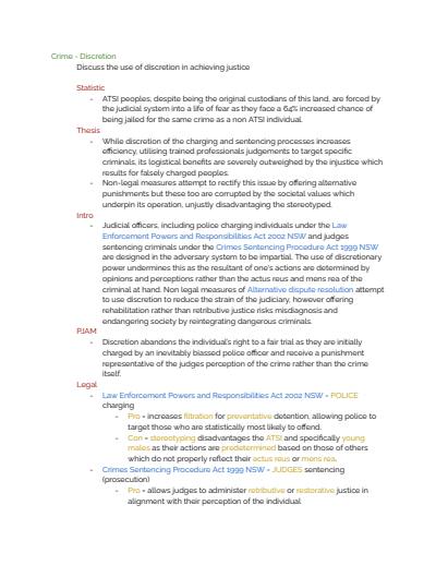 Cover page of Legal Studies - Crime: Discretion essay structure