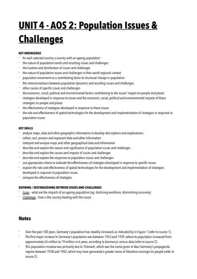Cover page of VCE Geography - Unit 4 Population Issues & Challenges - 40+ study score