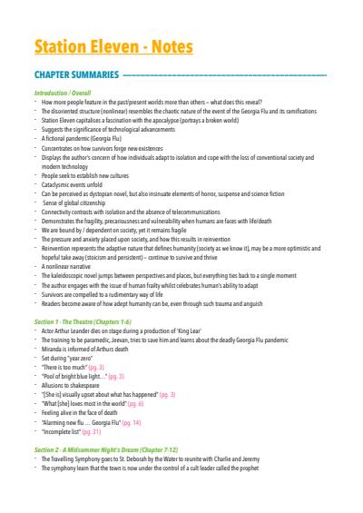 Cover page of VCE English - Station Eleven Text Response - 40+ study score