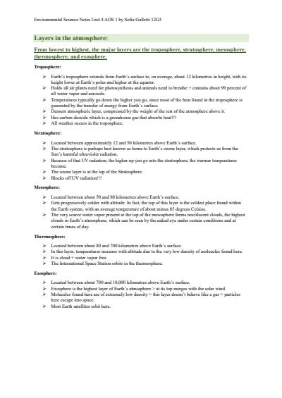 Cover page of ENVIRONMENTAL SCIENCE NOTES UNIT 4 AOS 1 NOTES