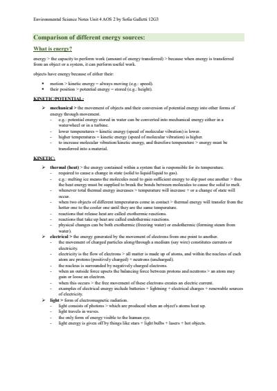 Cover page of ENVIRONMENTAL SCIENCE NOTES UNIT 4 AOS 2 NOTES