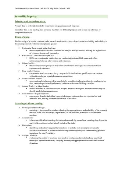 Cover page of ENVIRONMENTAL SCIENCE NOTES UNIT 4 AOS 3 NOTES