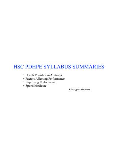 Cover page of Full PDHPE Health Notes (Band 6) 
