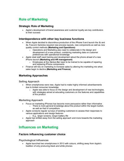 Cover page of Apple Case Study Notes - MARKETING