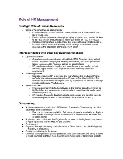 Cover page of Apple Case Study Notes - HUMAN RESOURCES