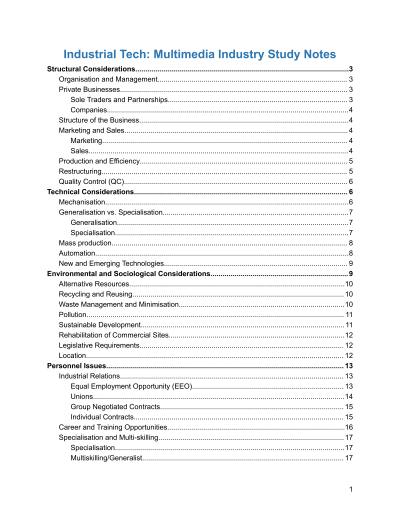 Cover page of Multimedia Industry Study Notes