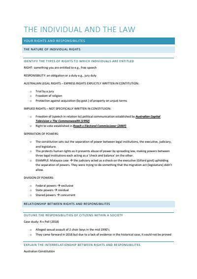 Cover page of The individual and the law notes