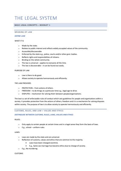 Cover page of The legal system notes 