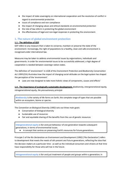 Cover page of BAND 6 Legal Studies: Global Environmental Protection (COMPLETE NOTES)