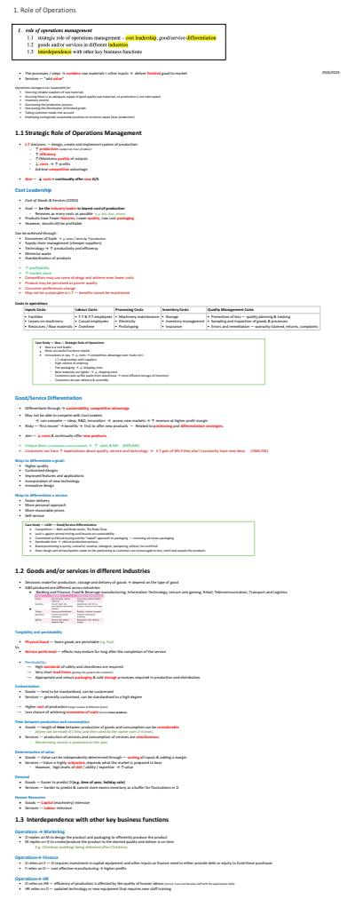 Cover page of HSC Business Studies Operations Notes
