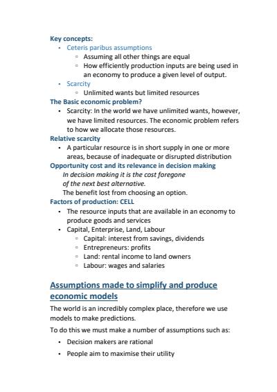Cover page of Full and Complete notes  UNIT 1 and 2 Economics