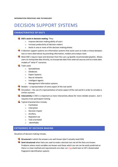 Cover page of IPT HSC notes - Decision Support Systems 