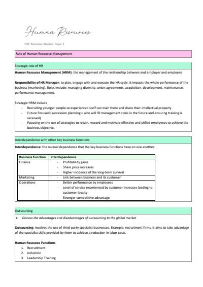 Cover page of Full Course Business Studies HSC Notes