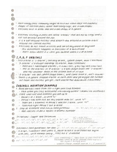 Cover page of SACE Y11 CHEM- Subshell Notation + Electron Excitation Notes