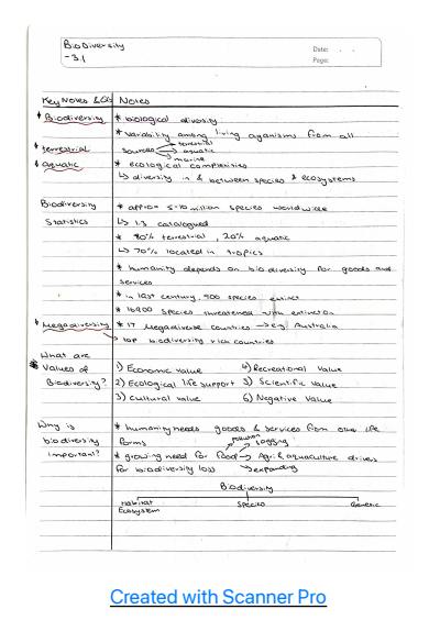 Cover page of Biology Unit 3 Notes