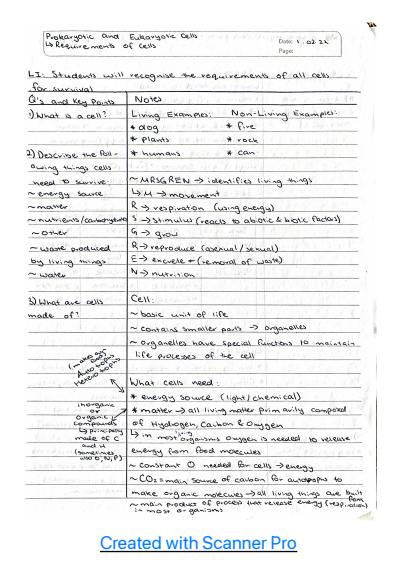 Cover page of Biology Unit 1&2 Notes